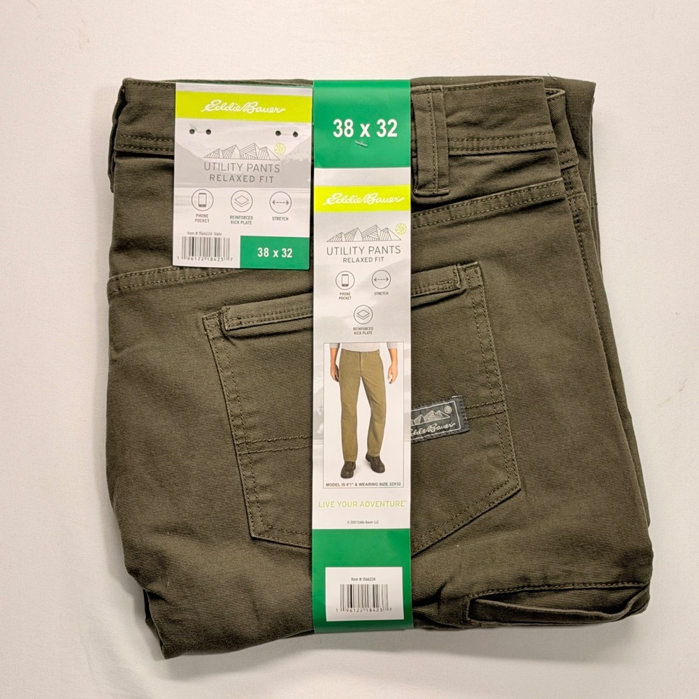 Eddie Bauer Mens Relaxed Fit Utility Pants Slate Green 38x32 Stretch 1566224 NEW - Picture 3 of 5